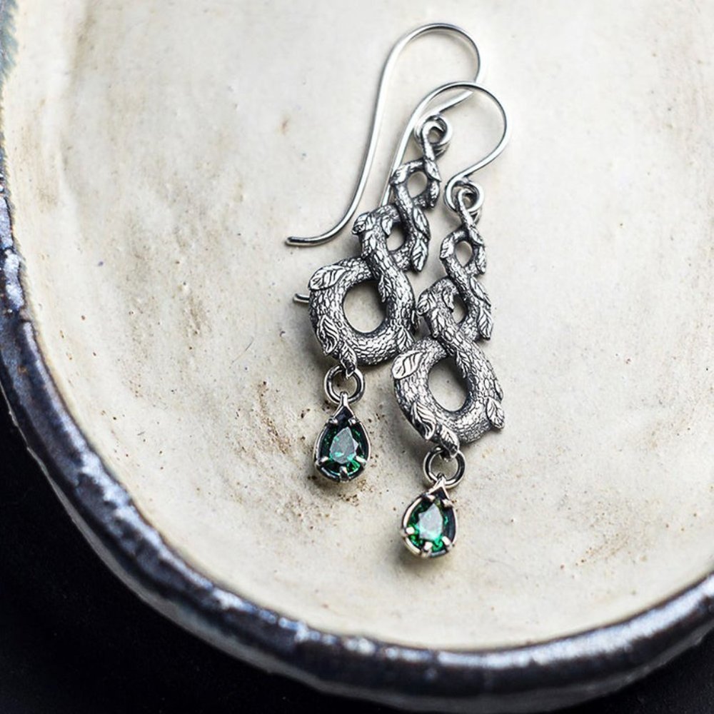 🎀Ethnic Twisted Retro Silver Plated Waterdrop Emerald Gemstone LeafUNVN12484 - Picture 4 of 5